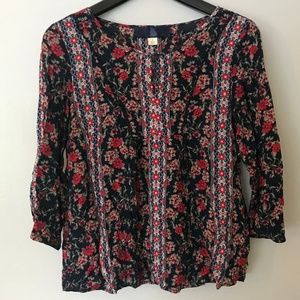 Blue Rain Francesca's Floral Blouse Navy White Red